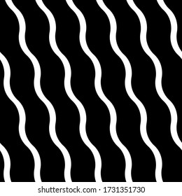 Wavy lines seamless pattern. Angled jagged stripes ornament. Linear waves motif. Diagonal curves print. Striped background. Tilted broken line shapes wallpaper. Slanted zigzag stripe figures. Vector.