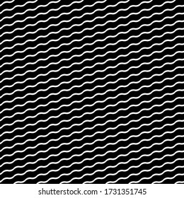 Wavy lines seamless pattern. Angled jagged stripes ornament. Linear waves motif. Diagonal curves print. Striped background. Tilted broken line shapes wallpaper. Slanted zigzag stripe figures. Vector