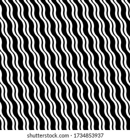 Wavy lines seamless pattern. Angled jagged stripes ornament. Linear waves motif. Diagonal curves print. Striped background. Tilted broken line shapes wallpaper. Slanted zigzag stripe figures. Vector