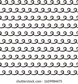 Wavy lines. Seamless pattern.  Black on white.Vector illustration.