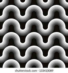 Wavy lines seamless pattern, monochrome vector background.