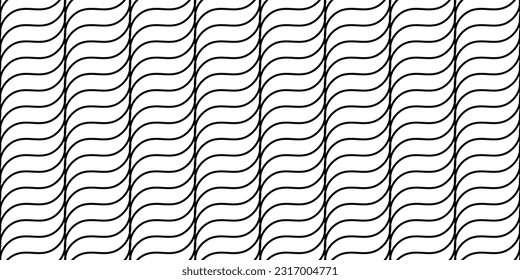 Wavy lines seamless pattern. Undulate stripes repeating background. Diagonal waves texture. Simple curved linear wallpaper. Textile and fabric swatch design template. Vector