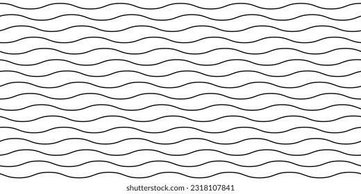 Wavy lines seamless pattern. Undulate stripes repeating background. Monochrome horizontal waves texture. Simple curved linear wallpaper. Textile and fabric swatch design template. Vector