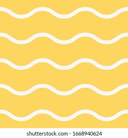Wavy lines seamless repeat pattern for wrapping paper, wallpaper, fabrics.White wavy lines on yellow background.
