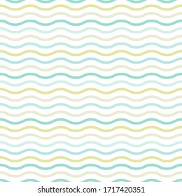 Wavy lines. seamless texture with  blue and green waves on white background. Vector illustration. Marine wallpaper. Sea backdrop. Summer pattern. Rolling lines ornament