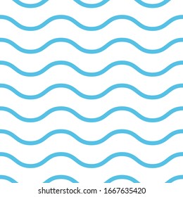 Wavy lines. seamless texture with light blue rolling lines on blue background. Vector illustration. Marine wallpaper. Sea backdrop. Summer pattern