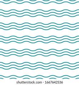 Wavy lines. seamless texture with light blue rolling lines on blue background. Vector illustration. Marine wallpaper. Sea backdrop. Summer pattern