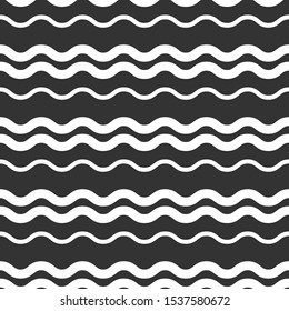 Wavy lines. seamless texture with white rolling lines on black background. Vector illustration. Marine wallpaper. Sea backdrop