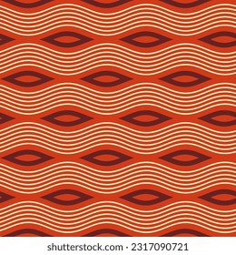 Wavy lines seamless vector ethnic pattern. Modern geometric seamless background. Orange, brown, beige colors. Simple flat style color wavy background.