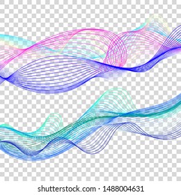 Wavy lines set, dinamic design element, blend waves, smooth curves, waveform, music wave. Vector abstract element