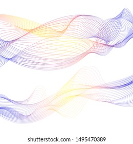 Wavy lines set, dinamic design element, blend waves, smooth curves, waveform, music wave. Vector abstract element