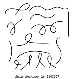 Wavy lines set. Fluid doodle strokes. Abstract freehand curves. Organic shape vector.