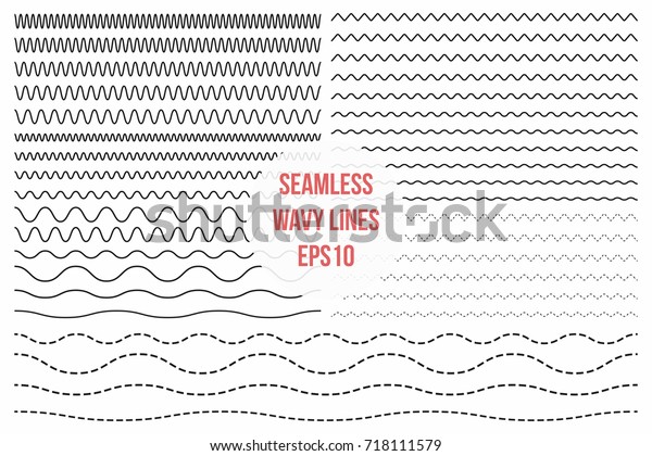 Wavy lines set.\
Horizontal seamless thin zig zag, criss cross and wavy lines for\
brushes. Vector design\
elements