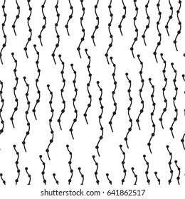 Wavy lines with small circles on a white background. Seamless pattern,  Modern stylish texture, Monochrome  graphic design.