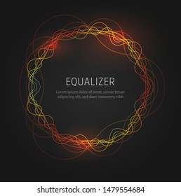 Wavy Lines Sound round bright wave or radio wave or voice wave, vector illustration on black background.
