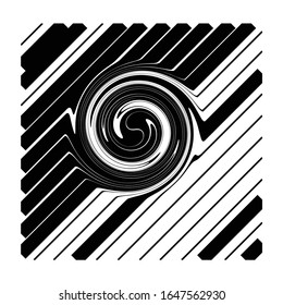 wavy lines with spiral effect,halftone monochrome vector design element, isolated.