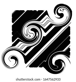 wavy lines with spiral effect,halftone monochrome vector design element, isolated.