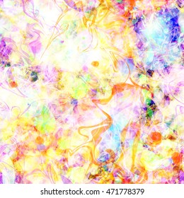 Wavy lines and spots. Light seamless pattern. Art vector background. Watercolor effect and blur
