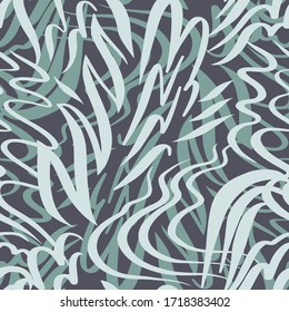 Wavy lines and stripes curved ribbon background. Simple shapes abstract geometric seamless pattern. Trendy flat graphic. For fabric, textile, fashion design, wallpaper, wrapping, surface, scrapbook.