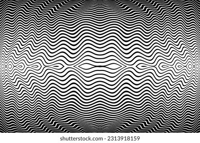 Wavy Lines Symmetrical Pattern. Abstract Black and White Striped Texture. Vector Art.