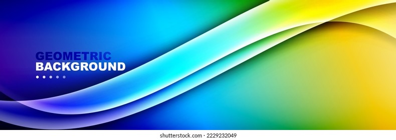 Wavy lines, technology digital template with shadows and lights on gradient background. Trendy simple fluid color gradient abstract background with dynamic wave shadow lines effect