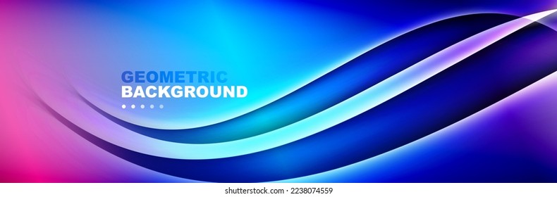 Wavy lines, technology digital template with shadows and lights on gradient background. Trendy simple fluid color gradient abstract background with dynamic wave shadow lines effect