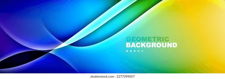 Wavy lines, technology digital template with shadows and lights on gradient background. Trendy simple fluid color gradient abstract background with dynamic wave shadow lines effect