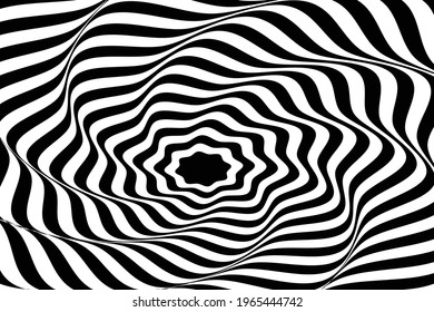 Wavy lines. Twisted duotone backgrounds. Abstract pattern from lines, halftone effect. Black and white texture. Minimalistic design template for poster, banner, cover, postcard