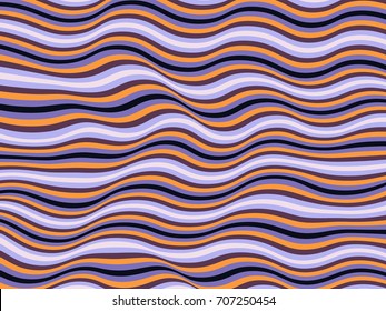 Wavy lines vector, curves ripple pattern, violet and orange background. Minimalist design. Banner, billboard, poster, presentation cover, card backdrop. Abstract striped wavy lines vector illustration