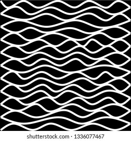 Wavy lines vector. Design of water effect on the sea. Design white on black background. Design print for illustration, background, texture, textile, paper, element. Set 2