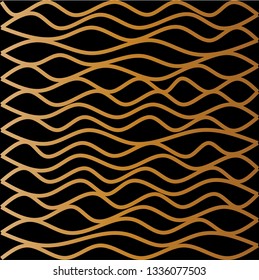 Wavy lines vector. Design of water effect on the sea. Design gradient gold on black background. Design print for illustration, background, texture, textile, paper, element. Set 4