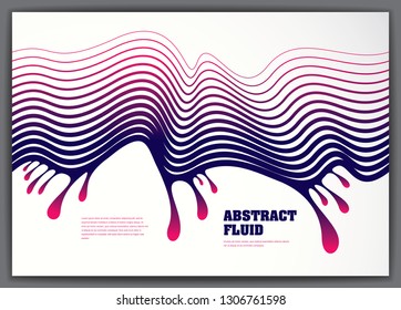 Wavy lines vector drop fluid abstract background. 3d colorful gradient motion art. Lined texture, dynamic surface, curve lines, flow shape.