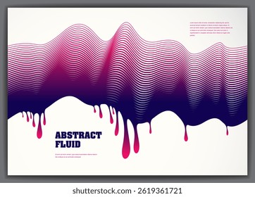 Wavy lines vector drop fluid abstract background. 3d colorful gradient motion art. Lined texture, dynamic surface, curve lines, flow shape.