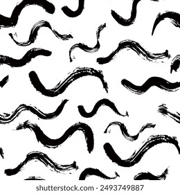 Wavy lines vector seamless patten. Black and white organic shapes texture. Abstract maze or mosaic. Biological grunge squiggle lines