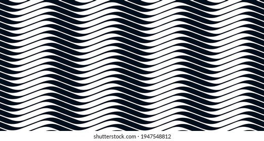 Wavy lines water seamless pattern vector, 3D dimensional endless background wallpaper design image, geometric stripy curved tillable texture.