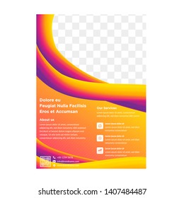 Wavy liquid background. Colorful abstract liquid and fluid background design. Purple fluid vector gradient design. space for photo collage. gradient yellow, purple and pink colors. white text flyer. 