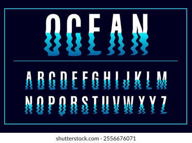 Wavy liquid font. Letters and numbers going under water. Soft lines silhouettes. Smooth zigzag contours. Ripple effect alphabet. Typography typeset. Vector Distorted