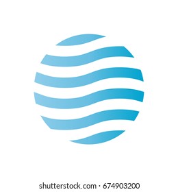 Wavy logo design template. Blue theme. Abstract blue waves in the circle. Vector illustration.