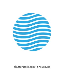 Wavy logo design template. Blue theme. Abstract blue waves in the circle. Vector illustration.