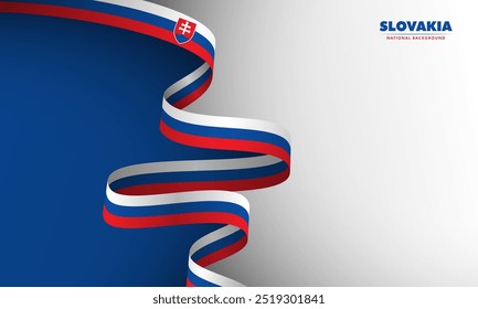 Wavy long slovakia flag on blue and white background. Slovakia national background. Good template for slovakia independence day design