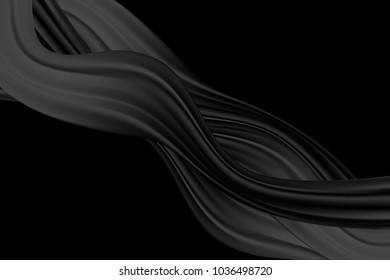 Wavy Luxury Abstraction in Black and Gray Colors. Trendy Background with Wavy Material. Wavy Abstraction for Web Design, Presentation, Wallpaper, Card, Banner, Flyer, Poster. Vector Illustration.