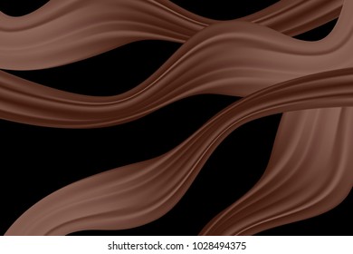 Wavy Luxury Abstraction. Trendy Background with Wavy Material. Wavy Brown Abstraction for Web Design, Presentation, Wallpaper, Card, Banner, Flyer, Poster. Vector Illustration. Chocolate.