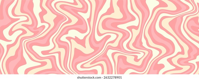 A wavy, marbled, or liquified swirl pattern reminiscent of 1970s aesthetics. The color palette is soft and gentle, primarily using shades of pink and beige, creating a warm and soothing visual.