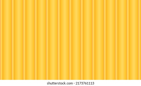 Wavy Metal Texture. Vector Sea Container. Yellow Iron Wall. Zinc Roof Siding. Metallic Outdoor Panel. Vertical Industrial Plate, Realistic Illustration