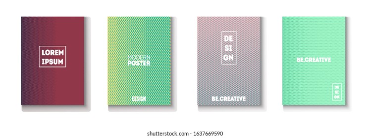 Wavy Minimal Cover Vector Set. Modern Flyer Texture Design. 80s Neon Music Poster. Cool Technology Background. Pattern Gradient Overlay Business Folder. Minimal Covers Set. Light Magazine Page.