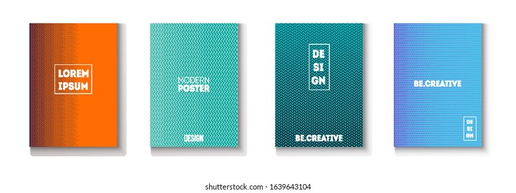 Wavy Minimal Cover Vector Set. Trendy Magazine Page. 80s Neon Music Poster. Pattern Gradient Overlay Business Folder. Cool Technology Background. Minimal Covers Set. Modern Flyer Texture Design.