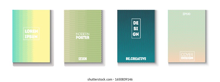 Conjunto de vectores de tapa mínima ondulada. Fondo de Tecnología Genial. Diseño moderno de textura de volante. Página de Glam Magazine. Carpeta de trabajo de superposición de degradado texturizado. Juego de tapas mínimas. Afiche musical Neon de los años 80.