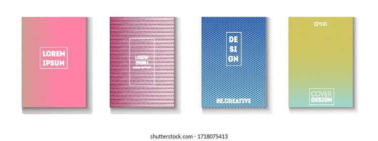 Wavy Minimal Cover Vector Set. 80s Neon Music Poster. Pattern Gradient Overlay Business Folder. Modern Flyer Graphic Design. Light Magazine Page. Minimal Covers Set. Cool Technology Background.