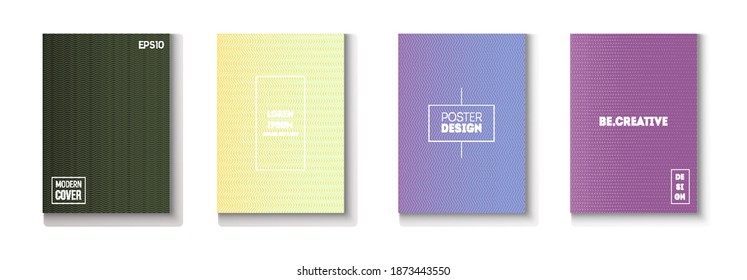 Wavy Minimal Cover Vector Set. Modern Flyer Graphic Design. Textured Gradient Overlay Business Folder. Light Magazine Page. 80s Neon Music Poster. Minimal Covers Set. Cool Technology Background.