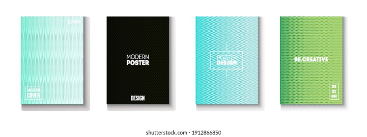 Wavy Minimal Cover Vector Set. Modern Flyer Texture Design. 80s Neon Music Poster. Cool Technology Background. Glam Magazine Page. Minimal Covers Set. Pattern Gradient Overlay Business Folder.